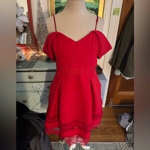 Francesca's Red Sweetheart Dress L Fit and Flare Spaghetti Strap Lace VGUC Party